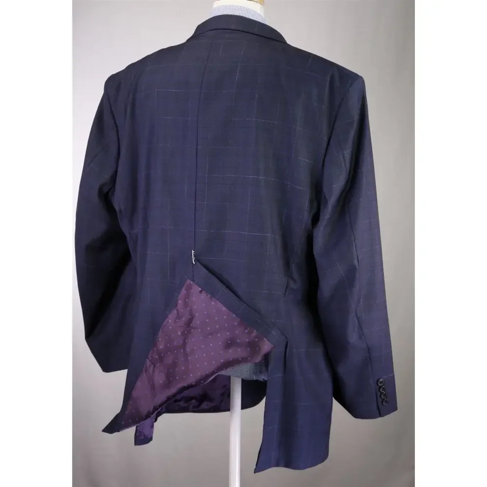 Joseph Abboud Loro Piana Navy Windowpane Super 130's Wool Sportcoat Blazer 48L
